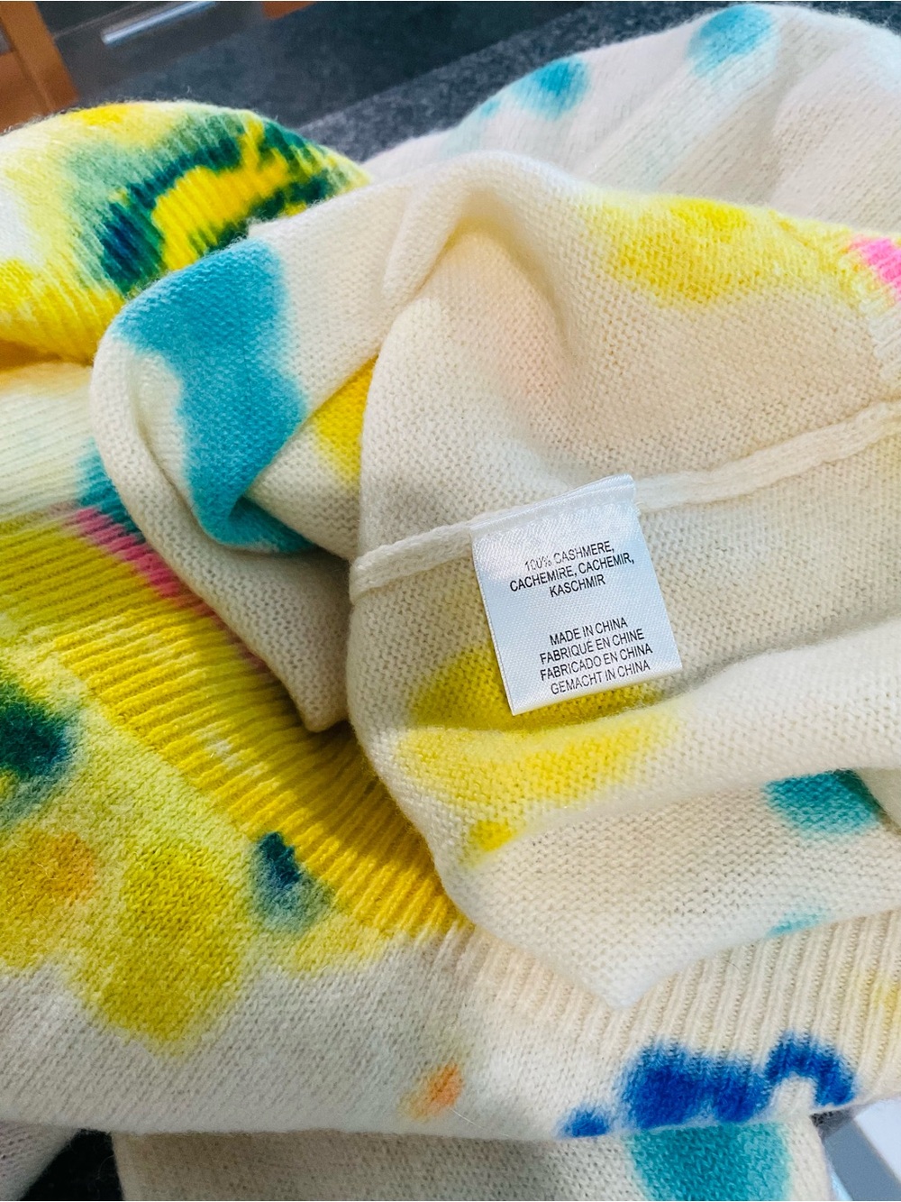 Minnie Rose 100% Cashmere Tie Dye Sweater Scalloped V Neck Size L - Picture 7 of 8